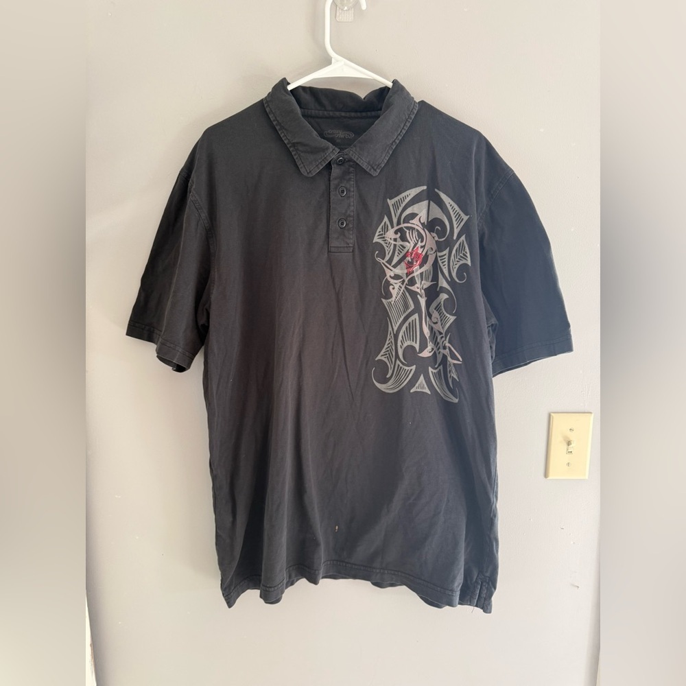 Crazy Shirts Artwork Graphic Design Short Sleeve Polo Shirt Men’s SZ XXL Grunge